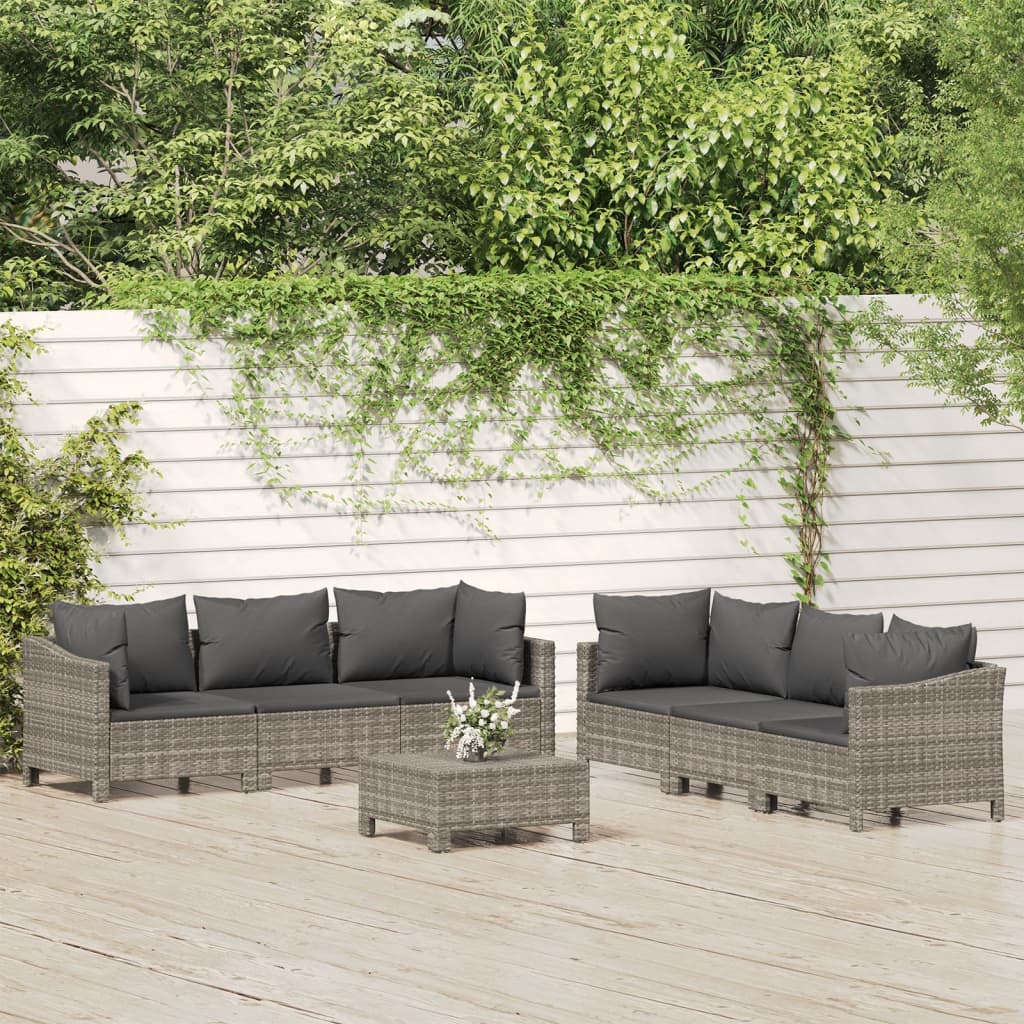 vidaXL 5 Piece Patio Lounge Set with Cushions Gray Poly Rattan-11