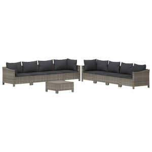 vidaXL 5 Piece Patio Lounge Set with Cushions Gray Poly Rattan-44