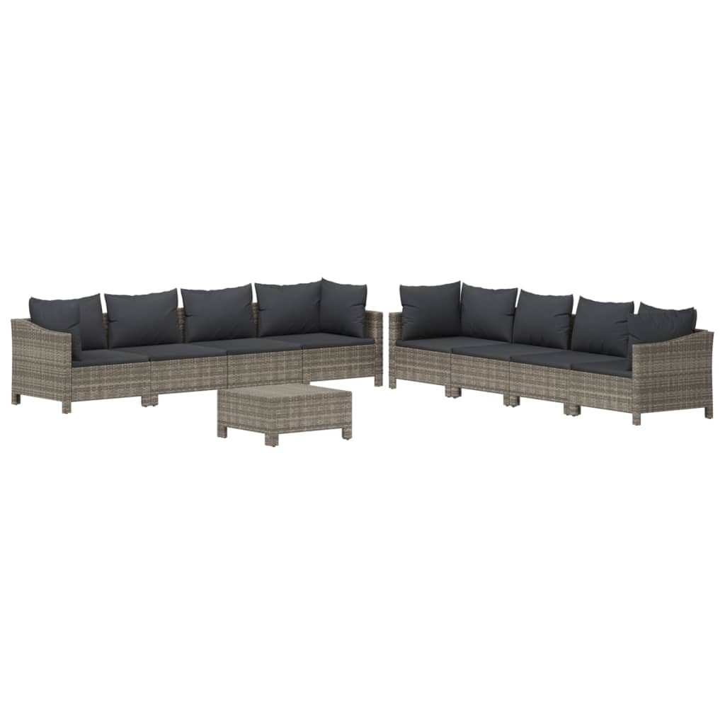 vidaXL 5 Piece Patio Lounge Set with Cushions Gray Poly Rattan-14