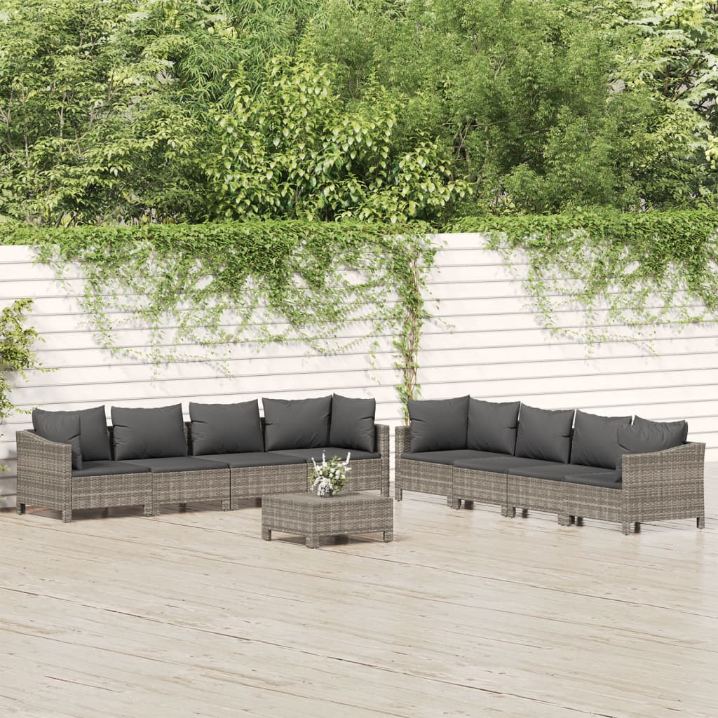 vidaXL 5 Piece Patio Lounge Set with Cushions Gray Poly Rattan-4