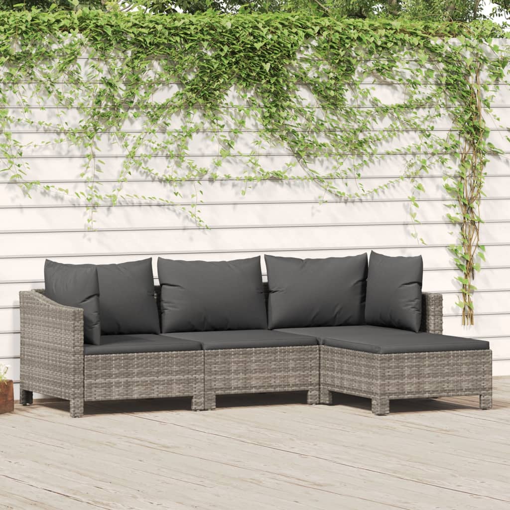 vidaXL 4 Piece Patio Lounge Set with Cushions Gray Poly Rattan-8