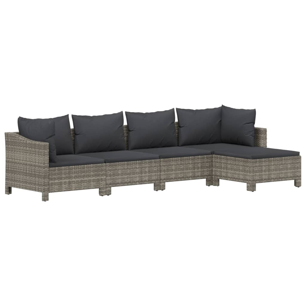 vidaXL 4 Piece Patio Lounge Set with Cushions Gray Poly Rattan-4