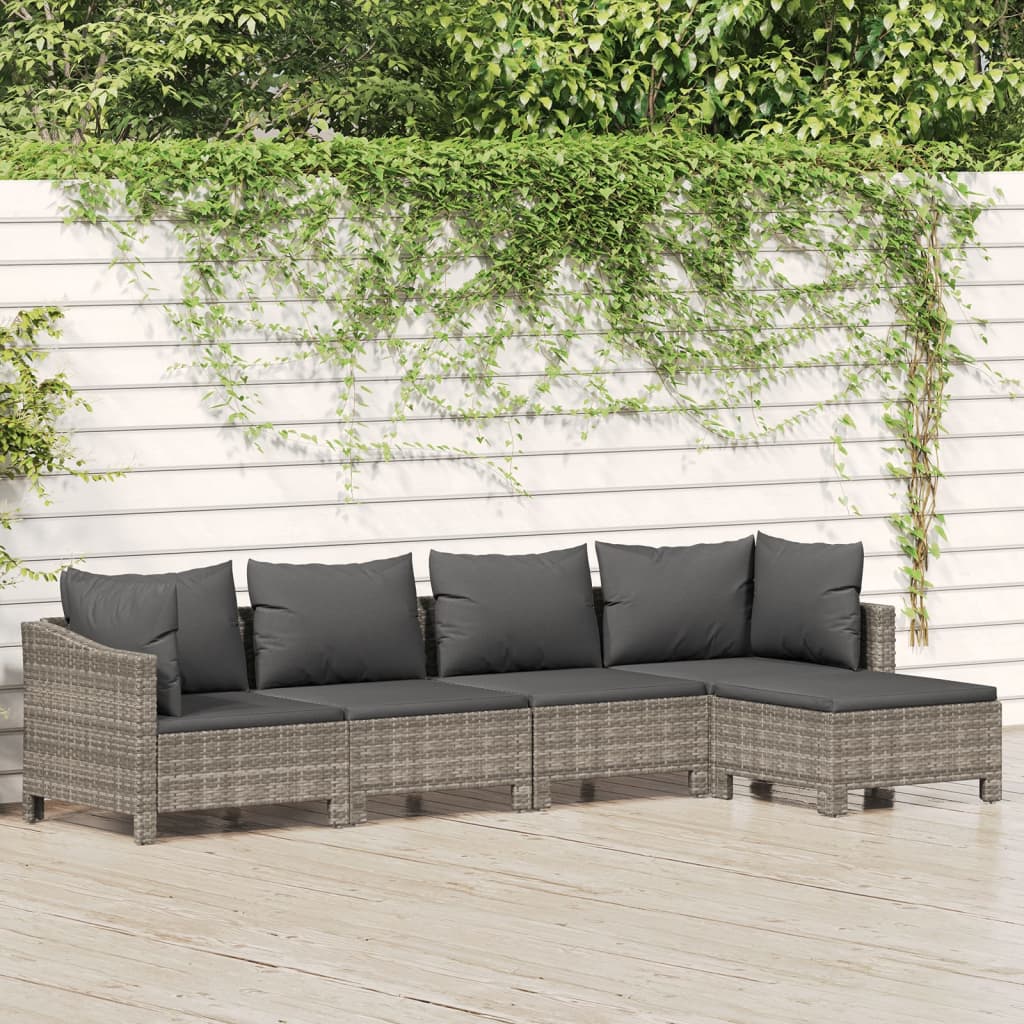 vidaXL 4 Piece Patio Lounge Set with Cushions Gray Poly Rattan-27