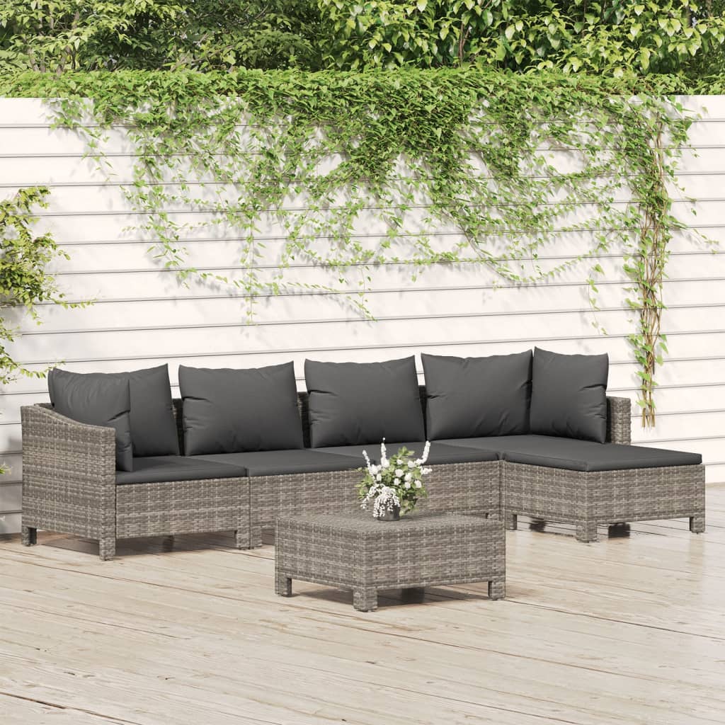 vidaXL 4 Piece Patio Lounge Set with Cushions Gray Poly Rattan-26