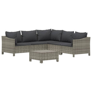 vidaXL 6 Piece Patio Lounge Set with Cushions Gray Poly Rattan-9