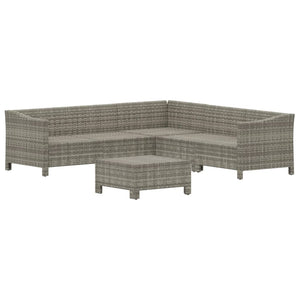 vidaXL 6 Piece Patio Lounge Set with Cushions Gray Poly Rattan-11