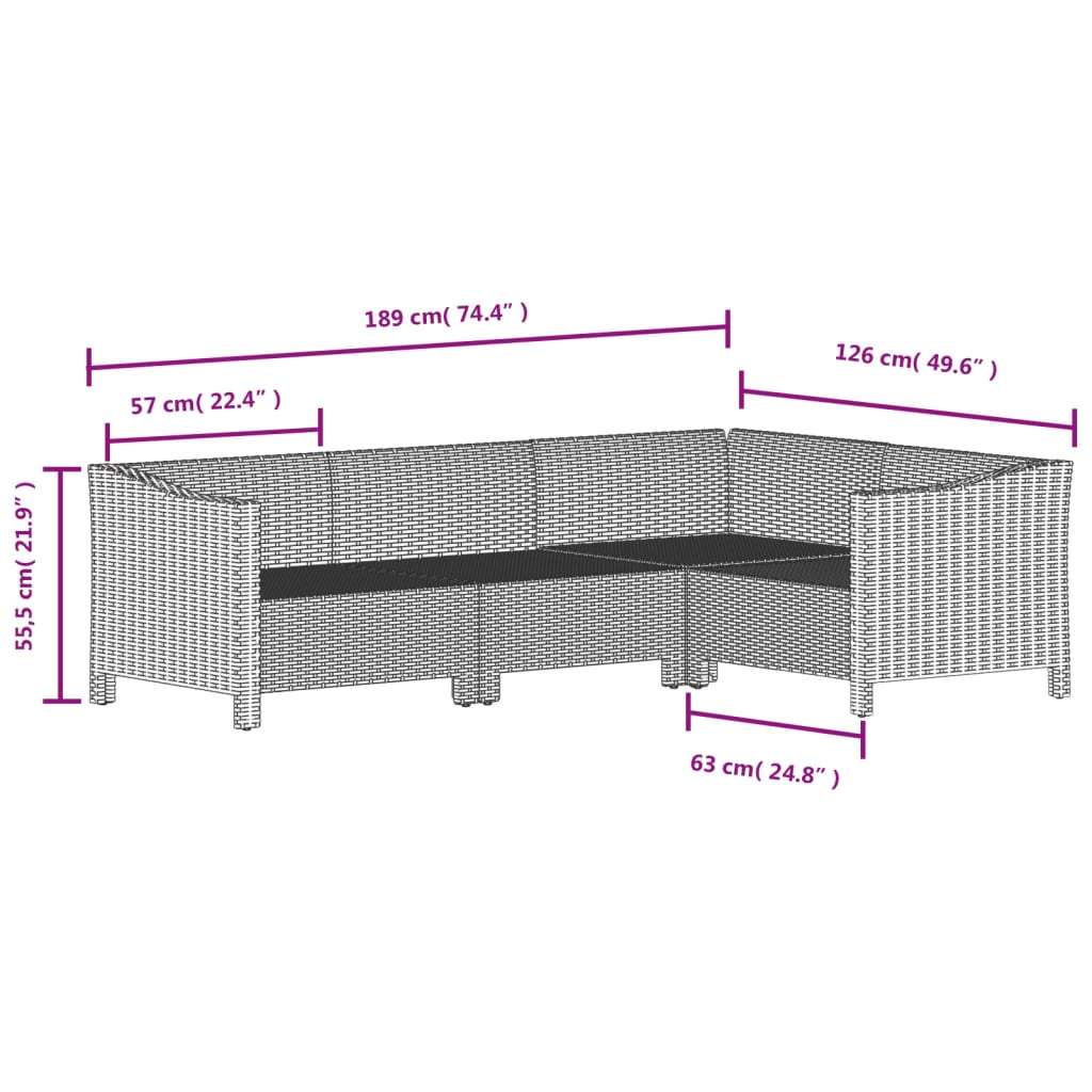 vidaXL 6 Piece Patio Lounge Set with Cushions Gray Poly Rattan-7