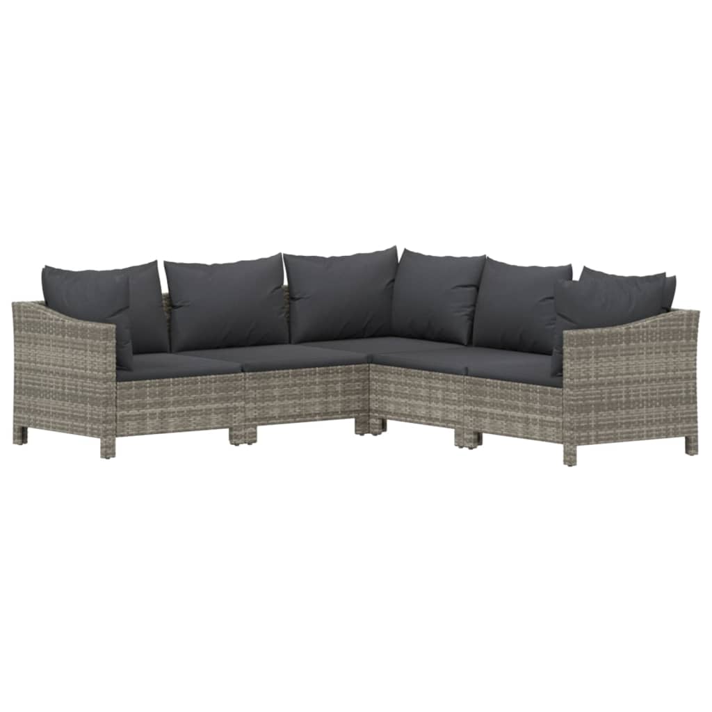 vidaXL 6 Piece Patio Lounge Set with Cushions Gray Poly Rattan-4