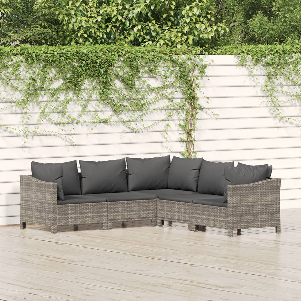 vidaXL 6 Piece Patio Lounge Set with Cushions Gray Poly Rattan-6