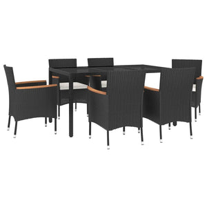 vidaXL Patio Dining Set with Cushions Outdoor Furniture Black Poly Rattan-9