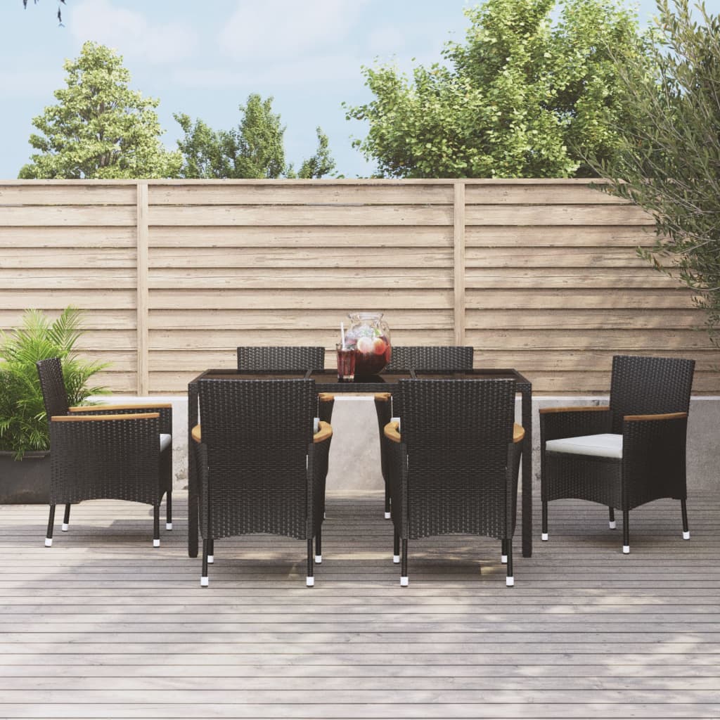 vidaXL Patio Dining Set with Cushions Outdoor Furniture Black Poly Rattan-13