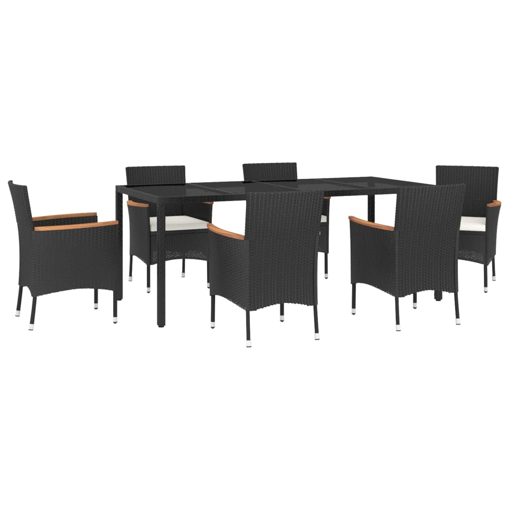 vidaXL Patio Dining Set with Cushions Outdoor Furniture Black Poly Rattan-7