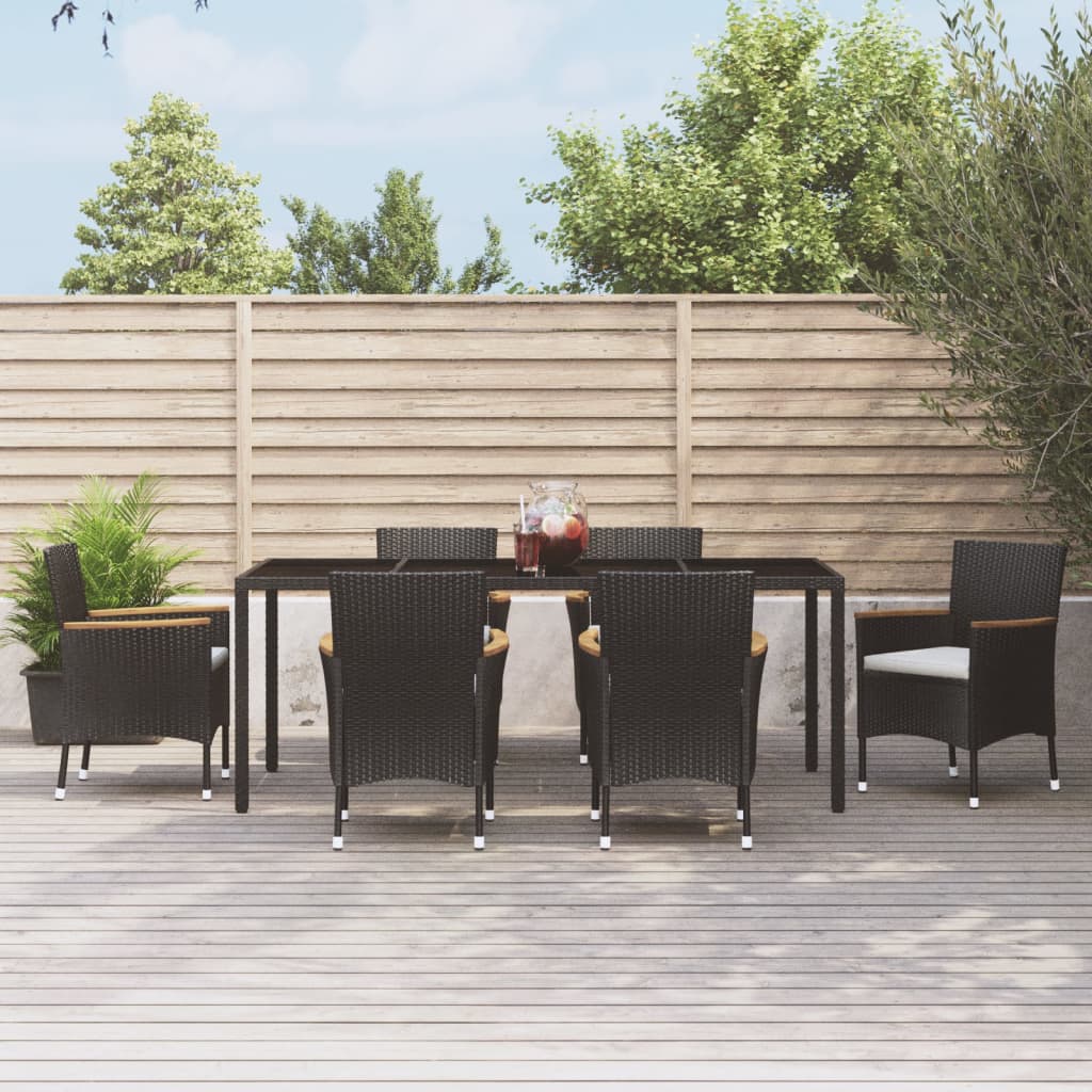 vidaXL Patio Dining Set with Cushions Outdoor Furniture Black Poly Rattan-11