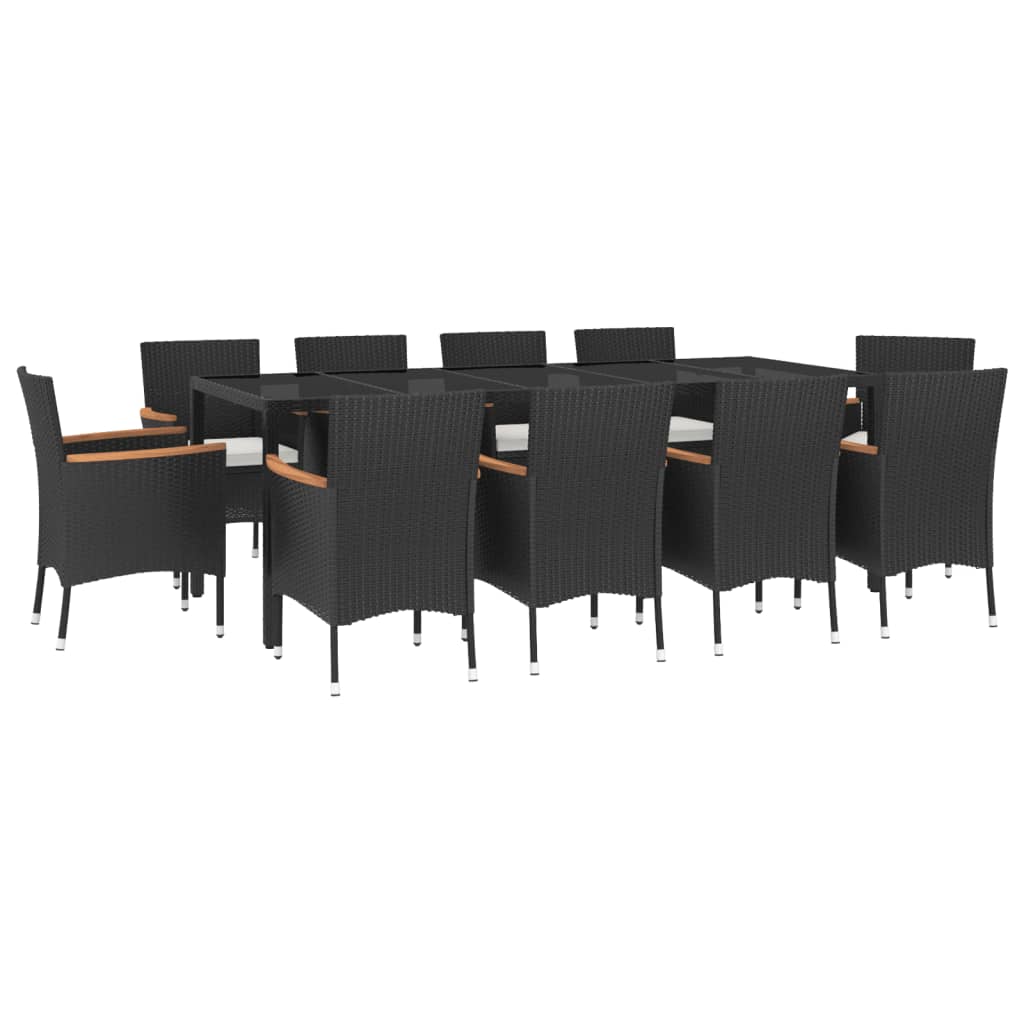 vidaXL Patio Dining Set with Cushions Outdoor Furniture Black Poly Rattan-4