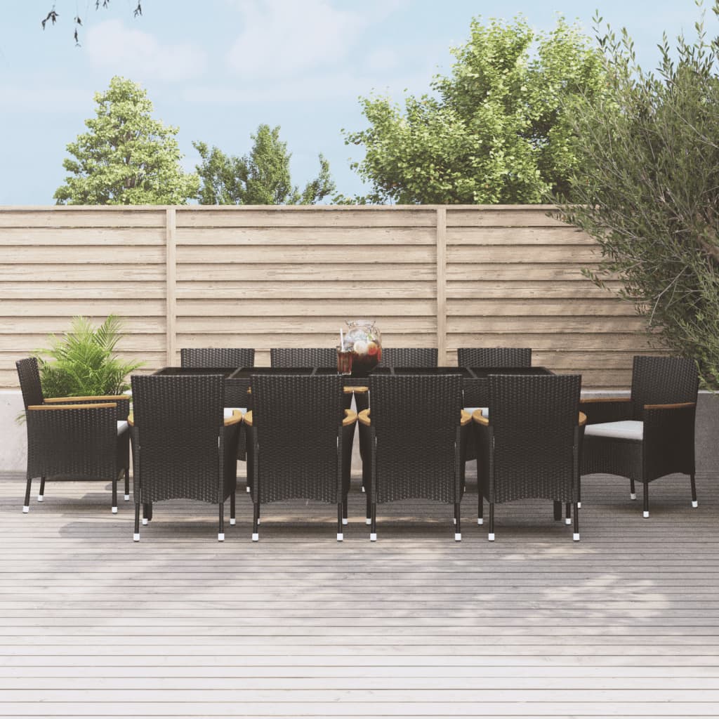 vidaXL Patio Dining Set with Cushions Outdoor Furniture Black Poly Rattan-8