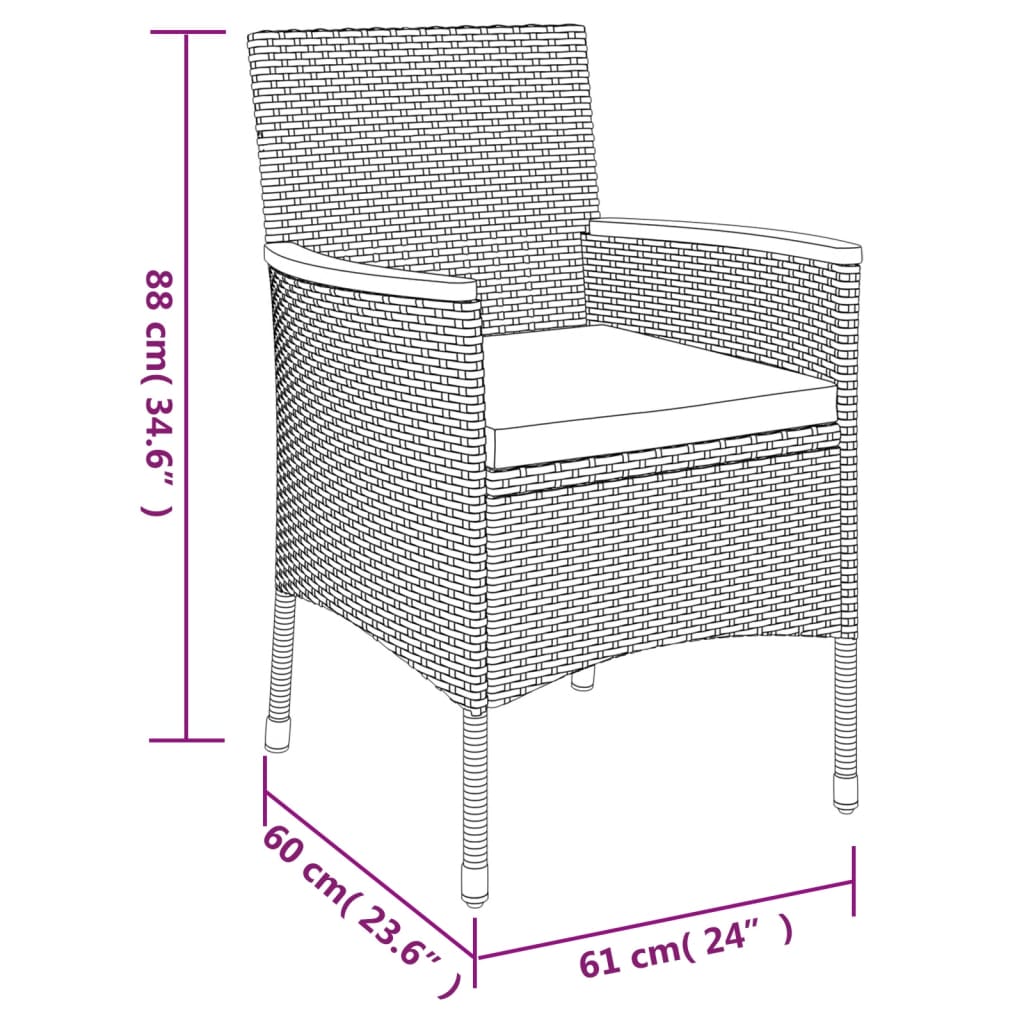 vidaXL Patio Bistro Set with Cushions Outdoor Wicker Furniture Poly Rattan-33