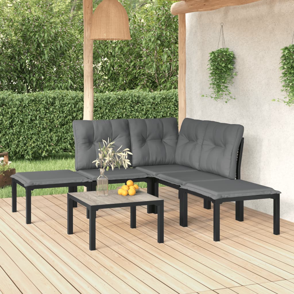 vidaXL Patio Lounge Set Outdoor Patio Furniture Black and Gray Poly Rattan-18