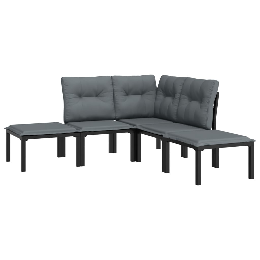 vidaXL Patio Lounge Set Outdoor Patio Furniture Black and Gray Poly Rattan-1