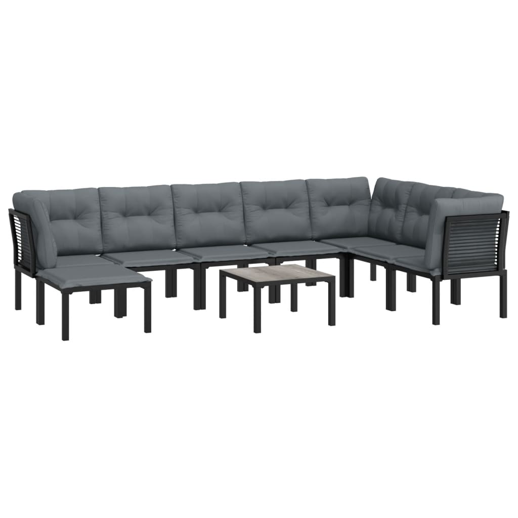 vidaXL Patio Furniture Set Outdoor Sectional Sofa Black and Gray Poly Rattan-19