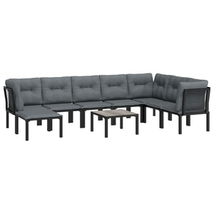 vidaXL Patio Furniture Set Outdoor Sectional Sofa Black and Gray Poly Rattan-19