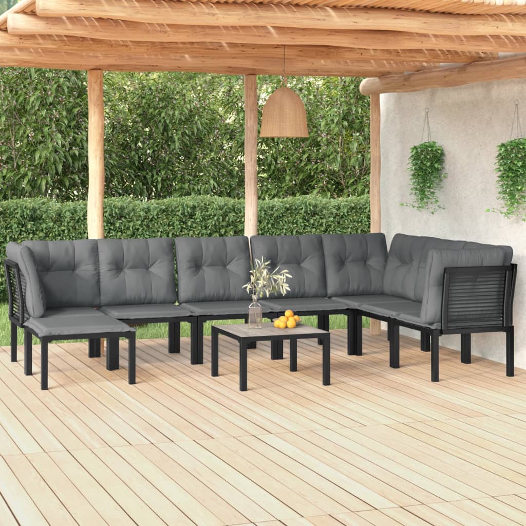 vidaXL Patio Furniture Set Outdoor Sectional Sofa Black and Gray Poly Rattan-0