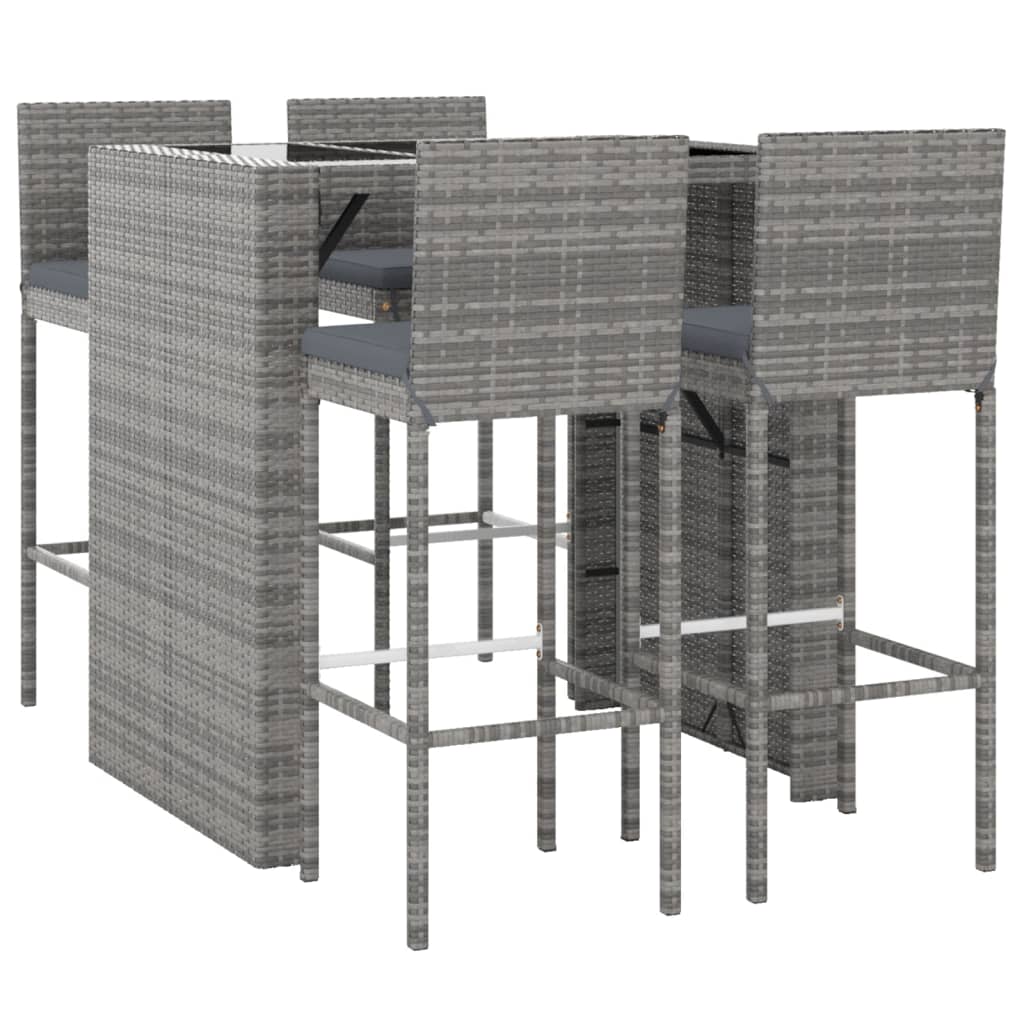 vidaXL Patio Bar Set Outdoor Table and Chair Set with Cushions Poly Rattan-41