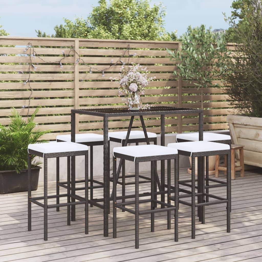 vidaXL Patio Bar Set Outdoor Garden Table with Stool with Cushions Poly Rattan-45