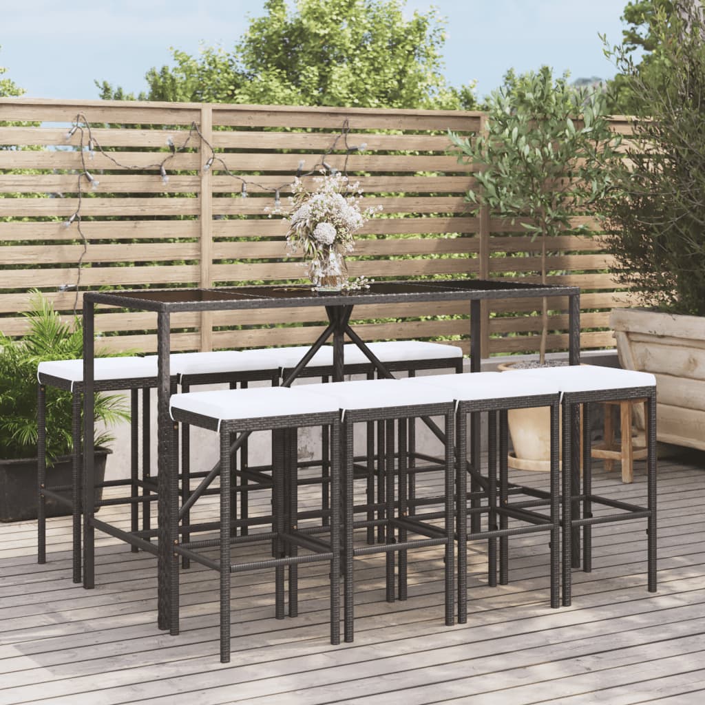 vidaXL Patio Bar Set Outdoor Garden Table with Stool with Cushions Poly Rattan-22