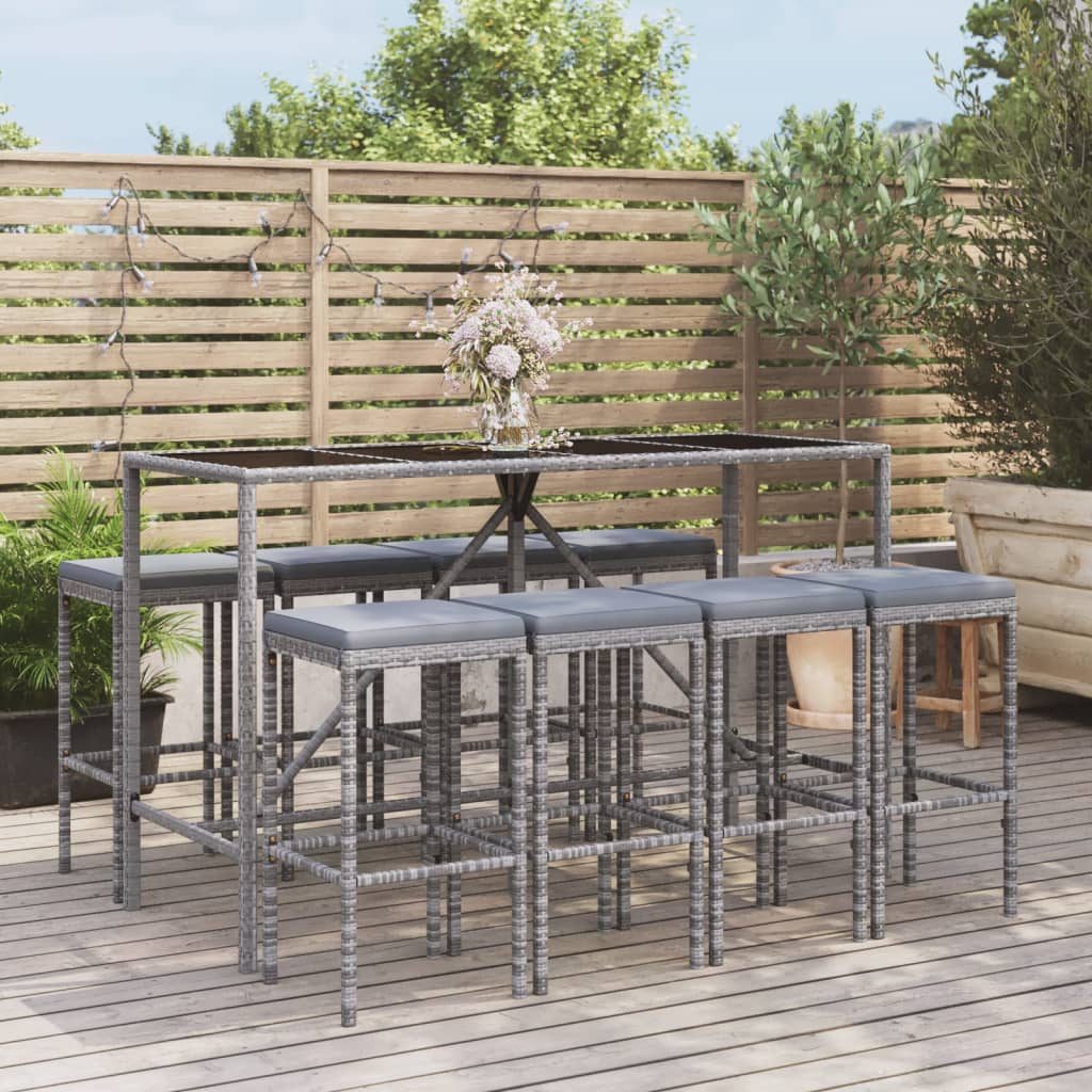 vidaXL Patio Bar Set Outdoor Garden Table with Stool with Cushions Poly Rattan-18