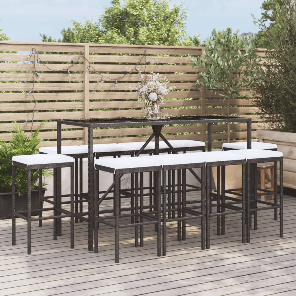 vidaXL Patio Bar Set Outdoor Garden Table with Stool with Cushions Poly Rattan-10