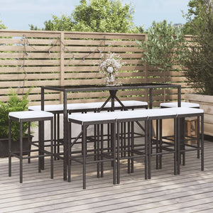 vidaXL Patio Bar Set Outdoor Garden Table with Stool with Cushions Poly Rattan-10