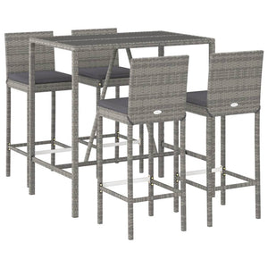 vidaXL Patio Bar Set Outdoor Table and Chair Set with Cushions Poly Rattan-25