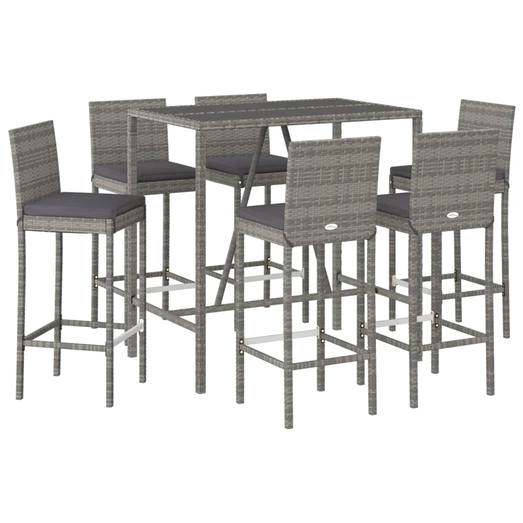 vidaXL Patio Bar Set Outdoor Table and Chair Set with Cushions Poly Rattan-13