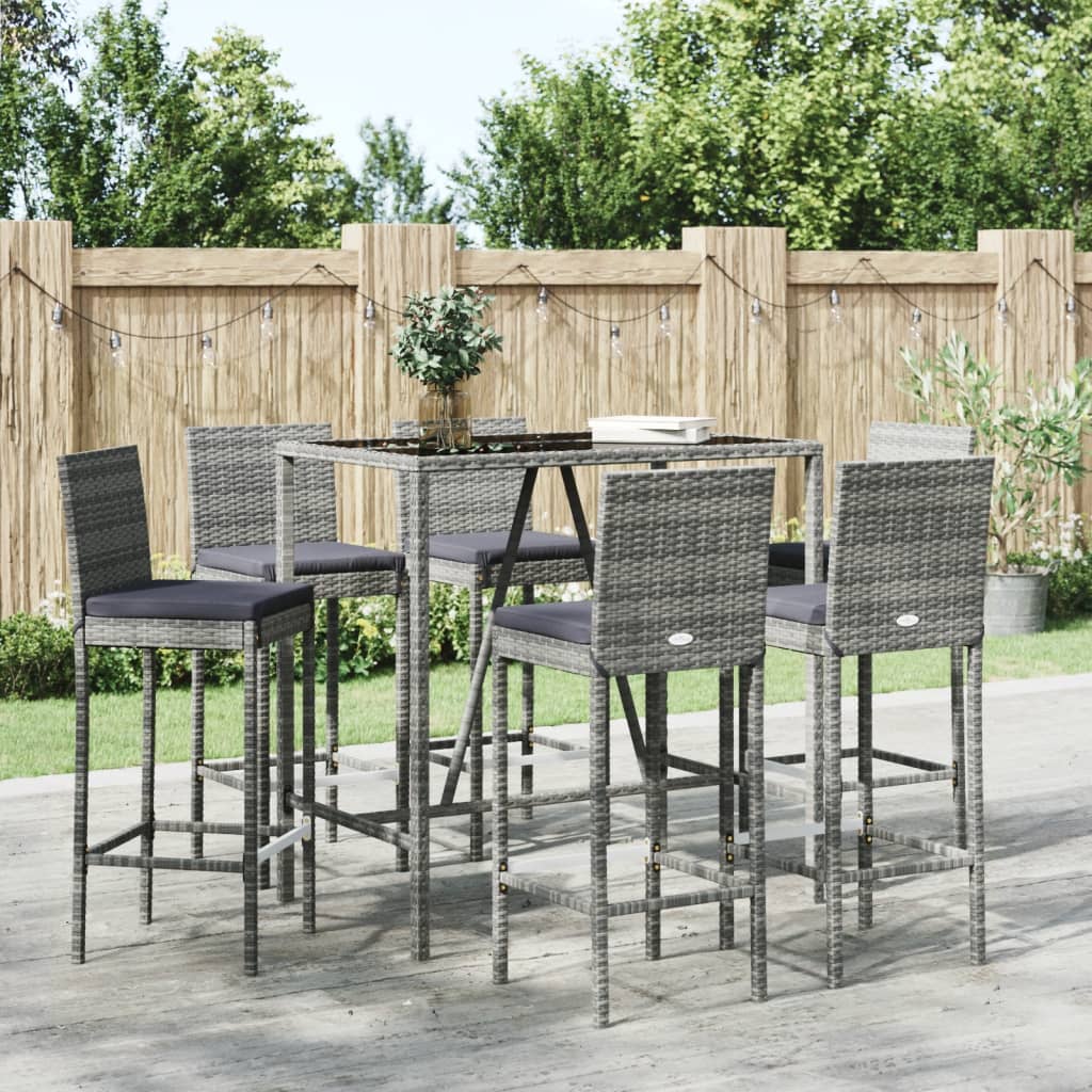 vidaXL Patio Bar Set Outdoor Table and Chair Set with Cushions Poly Rattan-19