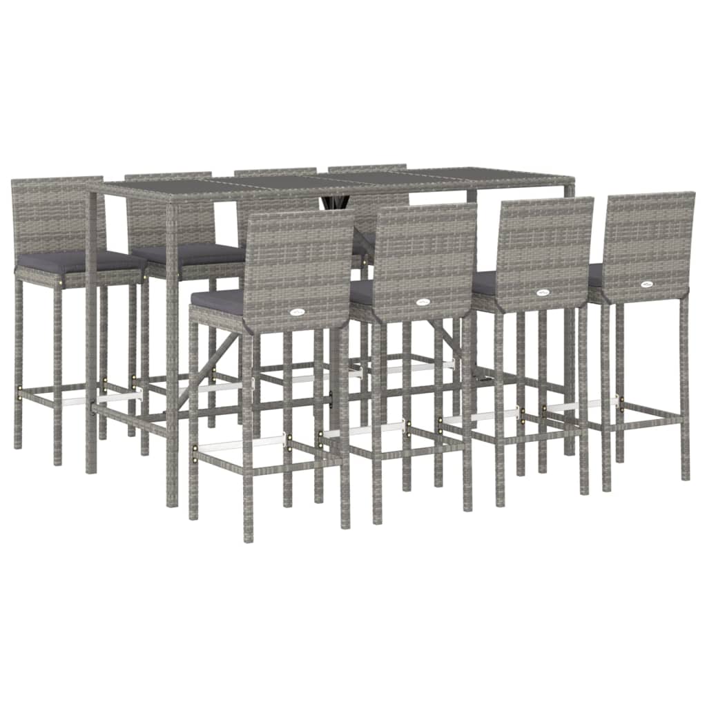 vidaXL Patio Bar Set Outdoor Table and Chair Set with Cushions Poly Rattan-1