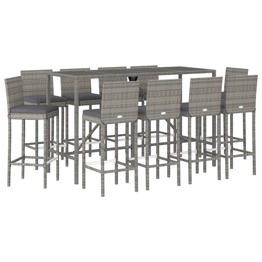 vidaXL Patio Bar Set Outdoor Table and Chair Set with Cushions Poly Rattan-47