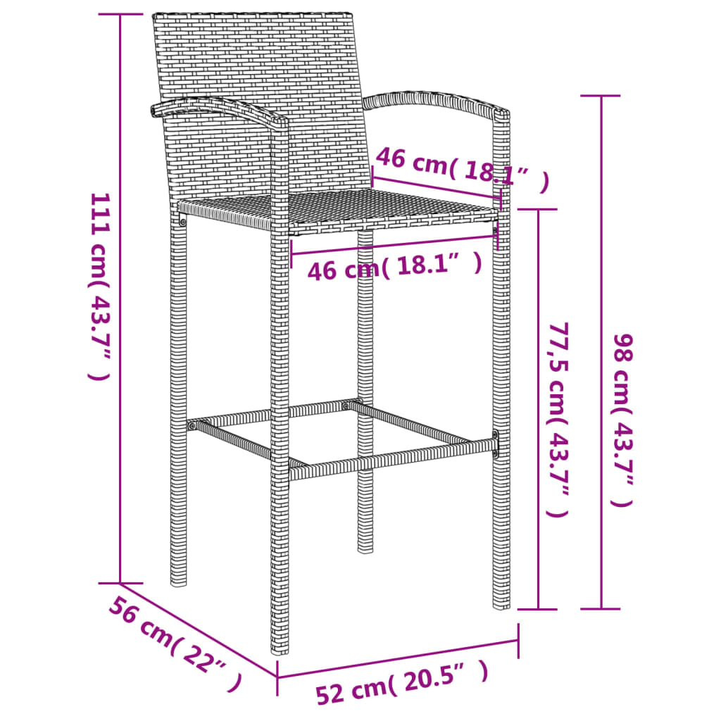 vidaXL Patio Bar Set Outdoor Patio Wicker Set Bar Height Chair Poly Rattan-19