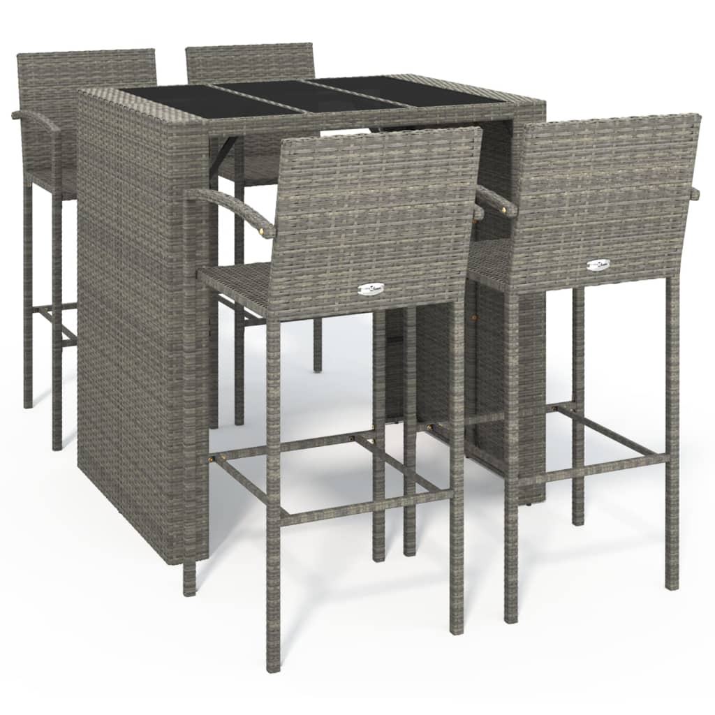 vidaXL Patio Bar Set Outdoor Patio Wicker Set Bar Height Chair Poly Rattan-4