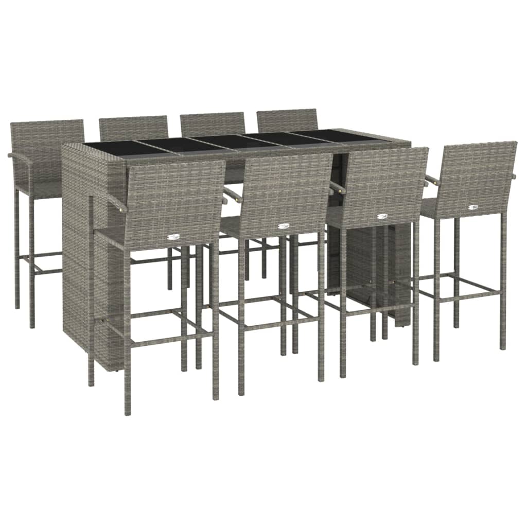 vidaXL Patio Bar Set Outdoor Patio Wicker Set Bar Height Chair Poly Rattan-8