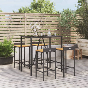 vidaXL 7 Piece Patio Bar Set Black Poly Rattan& Solid Wood Acacia-38