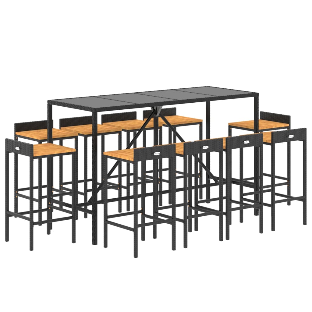 vidaXL 7 Piece Patio Bar Set Black Poly Rattan& Solid Wood Acacia-20