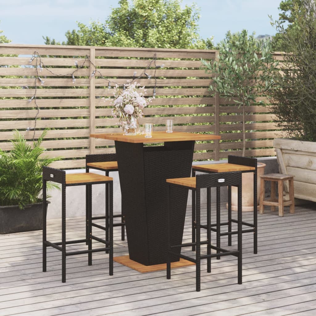 vidaXL Patio Bar Set Kitchen Bar Table Set Poly Rattan and Solid Wood Acacia-4