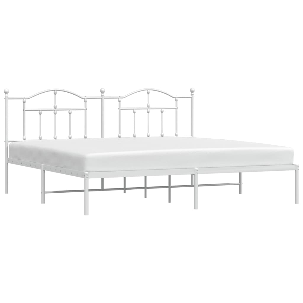 vidaXL Metal Bed Frame with Headboard White 76"x79.9" King-1