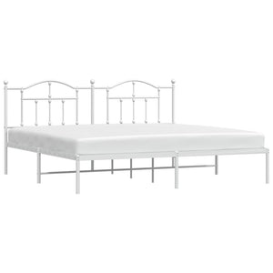 vidaXL Metal Bed Frame with Headboard White 76"x79.9" King-1