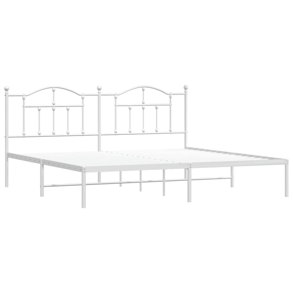 vidaXL Metal Bed Frame with Headboard White 76"x79.9" King-2