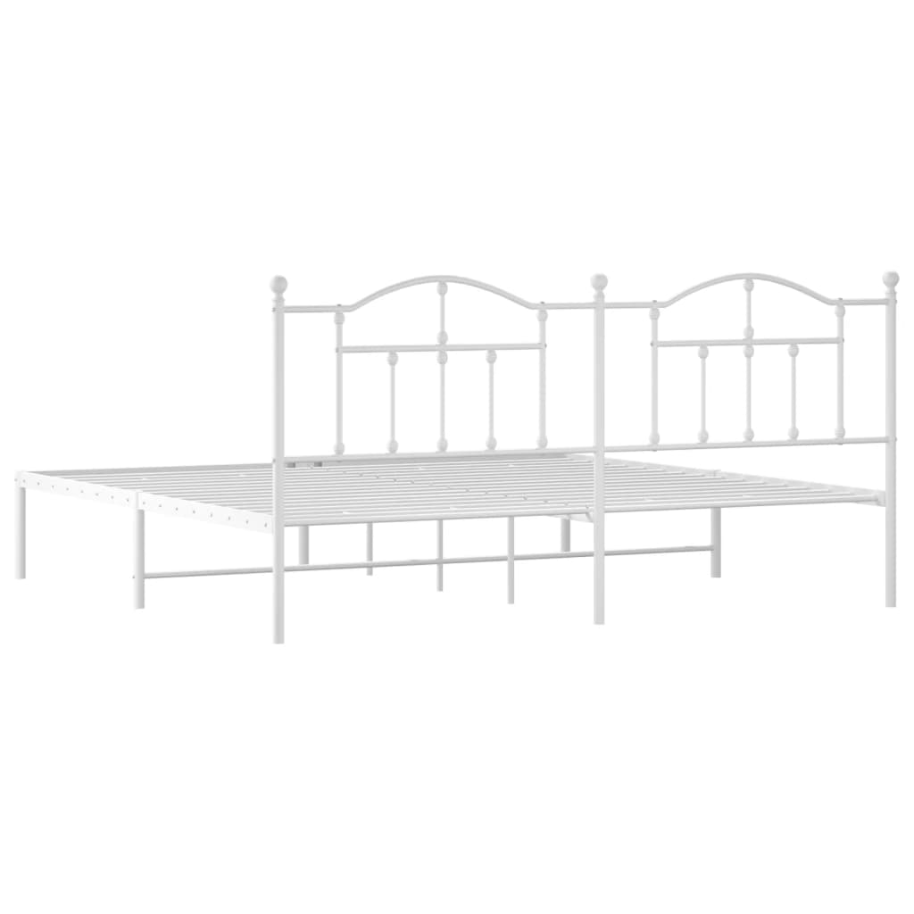 vidaXL Metal Bed Frame with Headboard White 76"x79.9" King-5