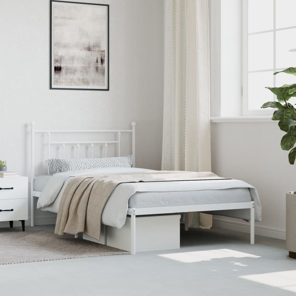 vidaXL Metal Bed Frame with Headboard White 39.4"x78.7"-3