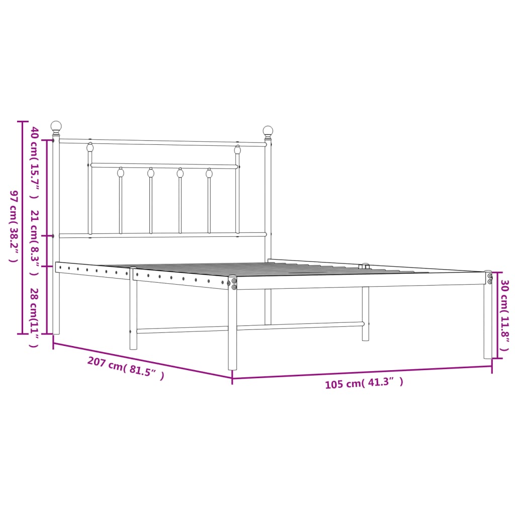 vidaXL Metal Bed Frame with Headboard White 39.4"x78.7"-9