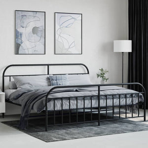 vidaXL Metal Bed Frame with Headboard and Footboard Black 76"x79.9" King-5