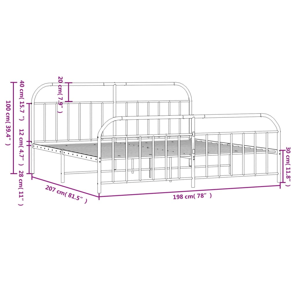 vidaXL Metal Bed Frame with Headboard and Footboard Black 76"x79.9" King-0